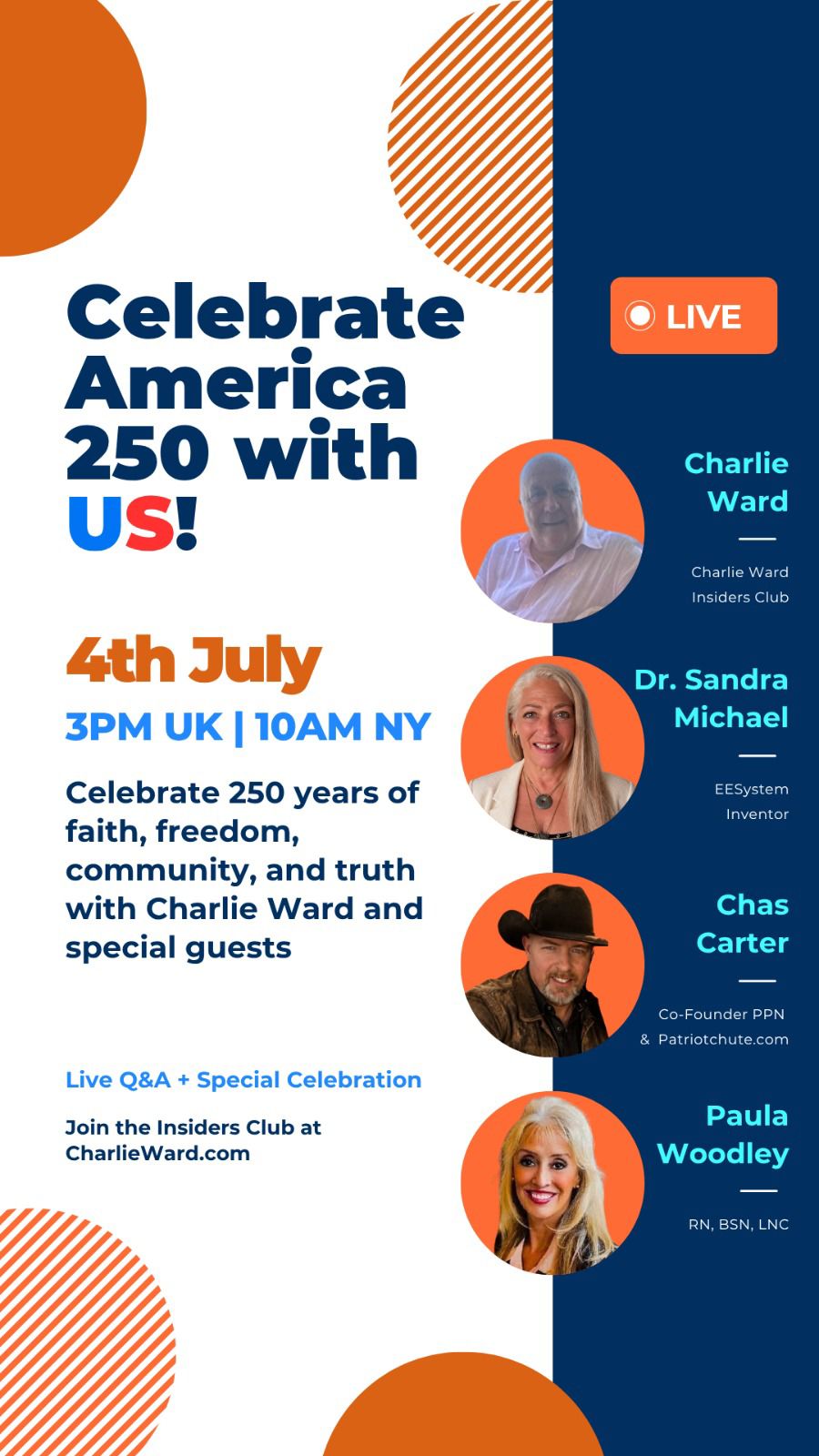 Charlie Ward Insiders Club Announces America 250 Live Celebration
