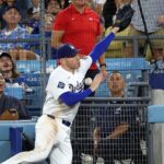Dodgers star Freddie Freeman takes scary tumble down dugout steps trying to catch pop fly