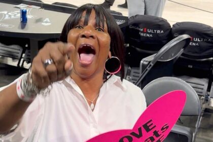 A'ja Wilson's mom freaks out when asked to explain her 'Love Beats Hate' sign after Game 3 win vs Fever